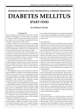Diabetes Mellitus (Part One)