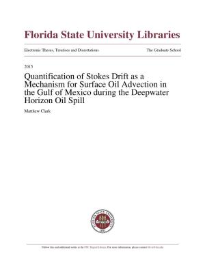 Quantification of Stokes Drift As a Mechanism for Surface Oil Advection in the Gulf of Mexico During the Deepwater Horizon Oil Spill Matthew Clark