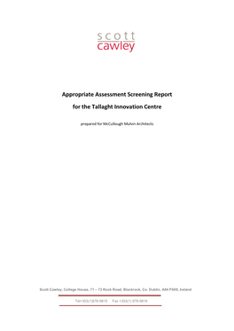 Appropriate Assessment Screening Report for the Tallaght Innovation Centre