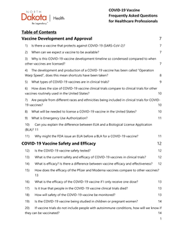 COVID-19 Vaccine Frequently Asked Questions for Healthcare Professionals