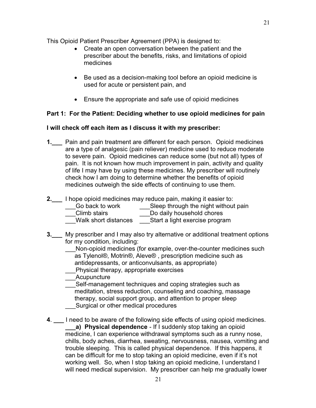 Opioid Patient Provider Checklist