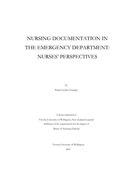 Nursing Documentation in the Emergency Department: Nurses’ Perspectives
