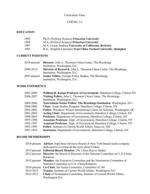Curriculum Vitae CHENG LI EDUCATION 1992 Ph.D. (Political