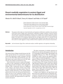Desert Roadside Vegetation in Eastern Egypt and Environmental Determinants for Its Distribution