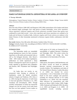 Family Saturniidae (Insecta: Lepidoptera) of Sri Lanka: an Overview