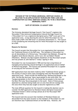 AUG 2008 Wurundjeri RAP Appointment Decision Pdf 43.32 KB