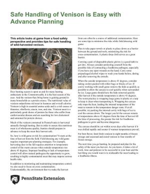 Safe Handling of Venison Is Easy with Advance Planning