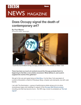 Does Occupy Signal the Death of Contemporary Art? by Paul Mason Economics Editor, Newsnight