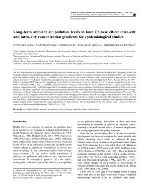 Long-Term Ambient Air Pollution Levels in Four Chinese Cities: Inter-City and Intra-City Concentration Gradients for Epidemiological Studies