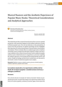 Musical Nuances and the Aesthetic Experience of Popular Music Hooks: Theoretical Considerations and Analytical Approaches