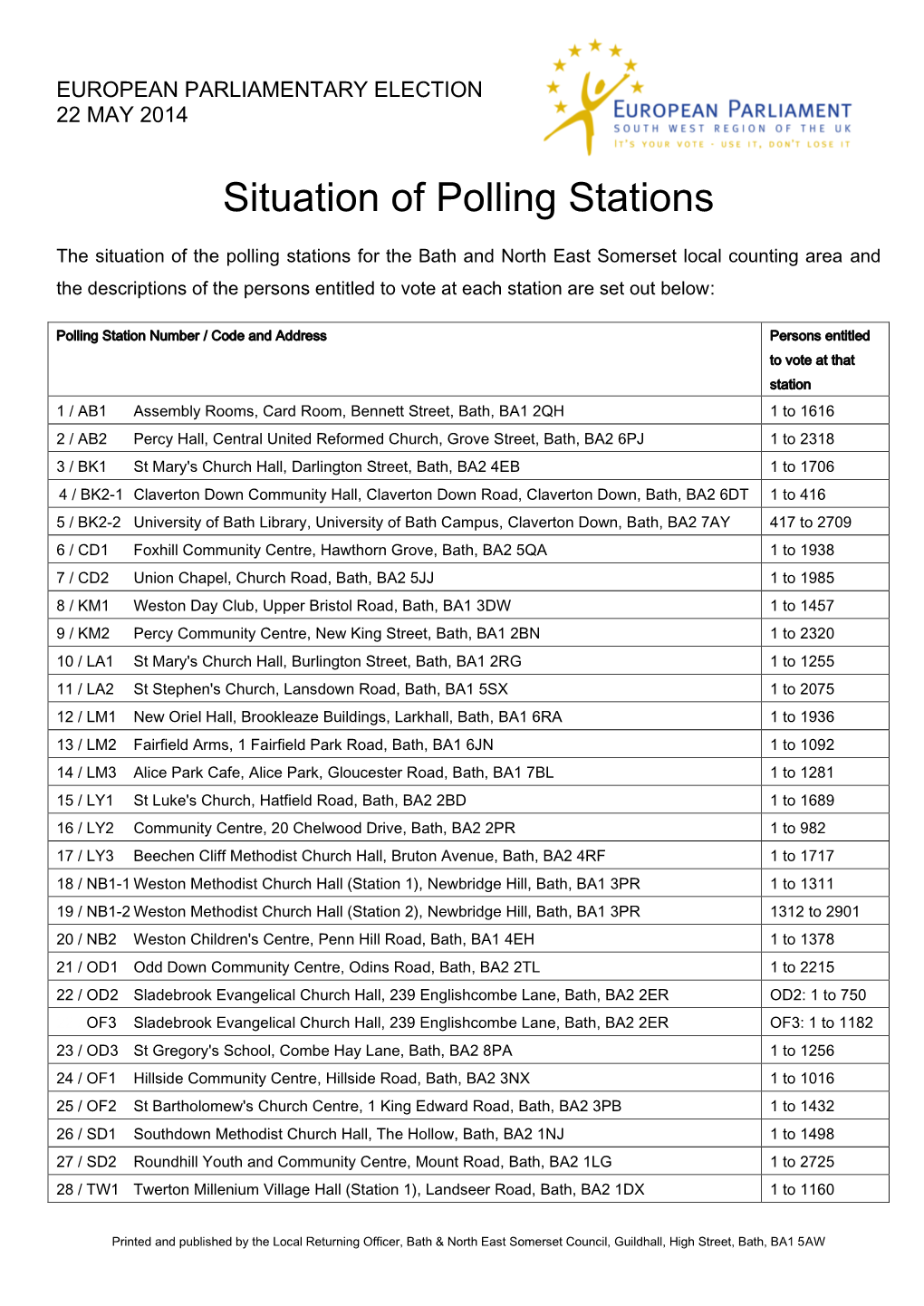 European Parliamentary Election 22 May 2014