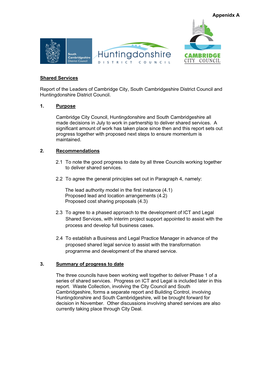 Shared Services Report of the Leaders of Cambridge City, South Cambridgeshire District Council and Huntingdonshire District Coun