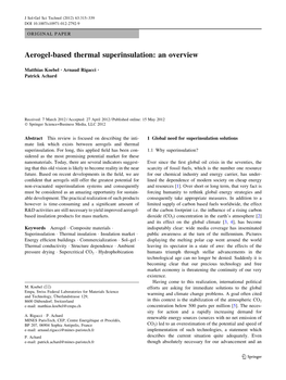 Aerogel-Based Thermal Superinsulation: an Overview