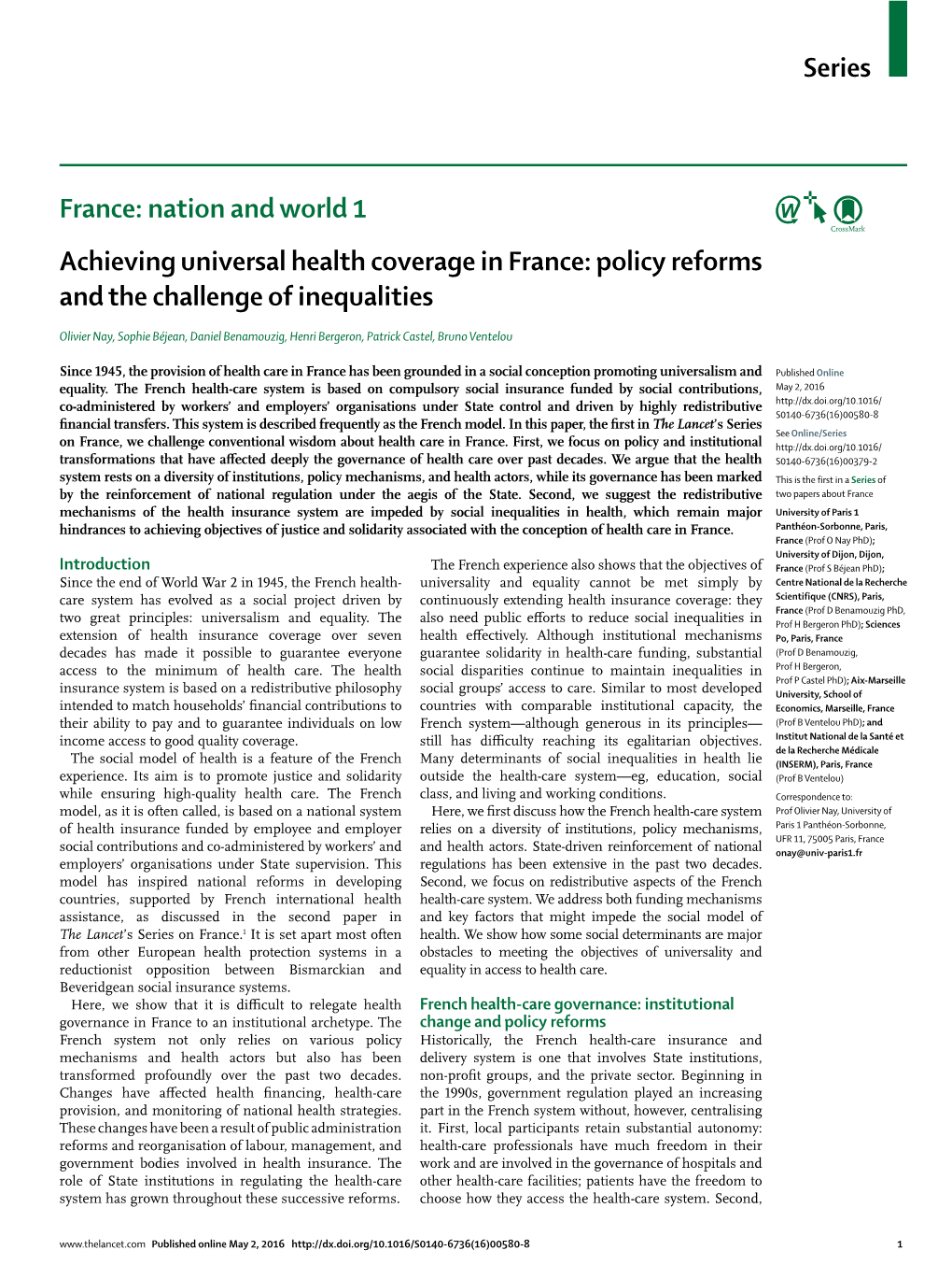 Achieving Universal Health Coverage in France: Policy Reforms and the Challenge of Inequalities