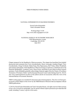 Nber Working Paper Series Natural Experiments In