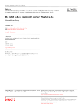 The Sahib in Late Eighteenth-Century Mughal India Ahsan Chowdhury