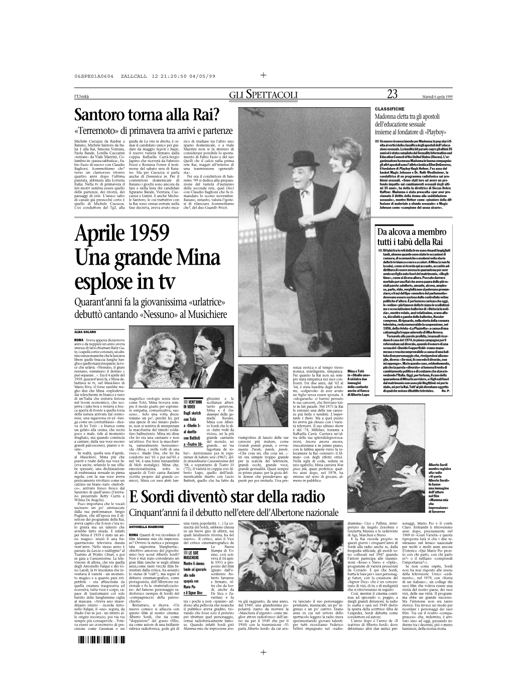 Aprile 1959 Una Grande Mina Esplose in Tv