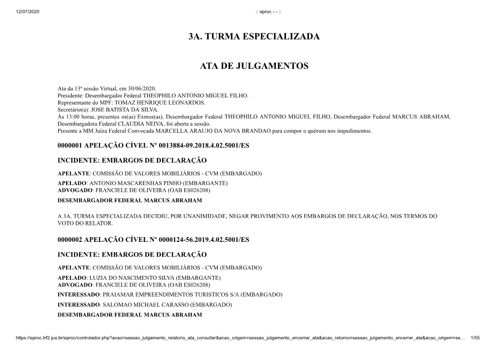 3A. Turma Especializada Ata De Julgamentos