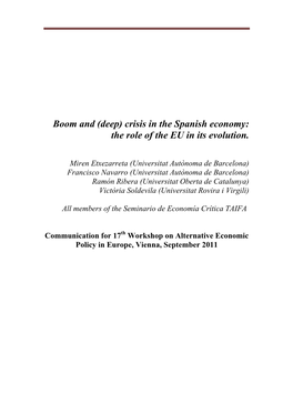 Crisis in the Spanish Economy: the Role of the EU in Its Evolution