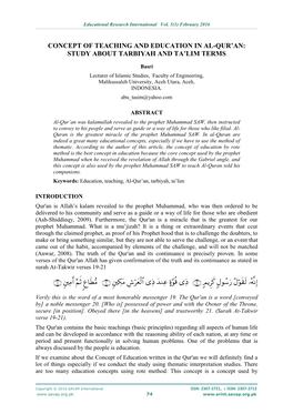 Concept of Teaching and Education in Al-Qur'an