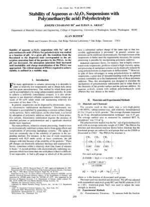 Stability of ,Aqueous a =Al203 Suspensions with Poly(Methacry1ic
