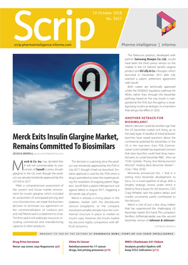 Merck Exits Insulin Glargine Market, Remains Committed to Biosimilars
