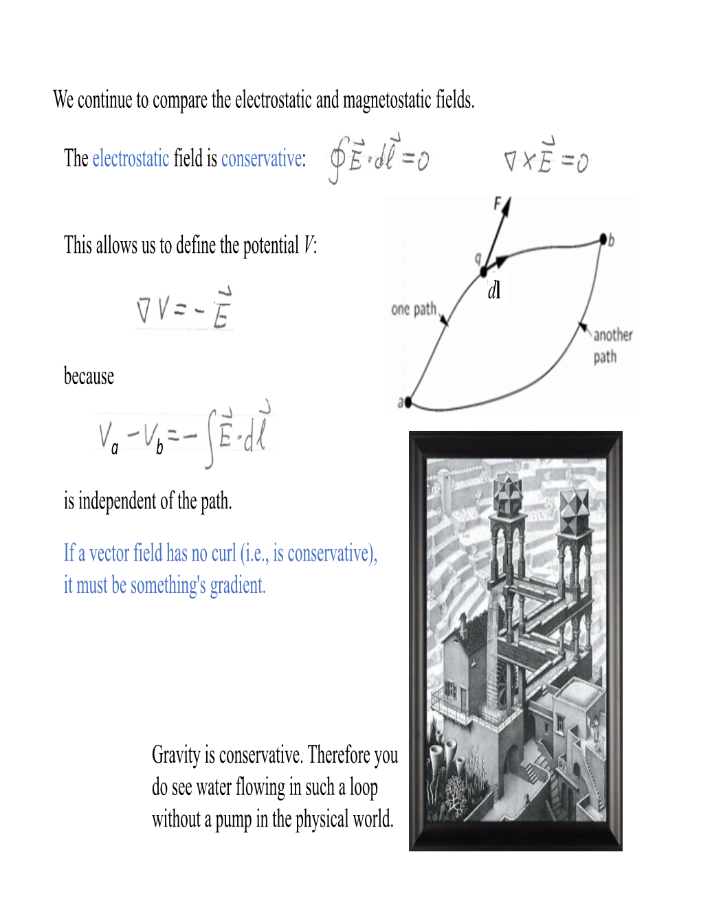 We Continue to Compare the Electrostatic and Magnetostatic Fields. the Electrostatic Field Is Conservative