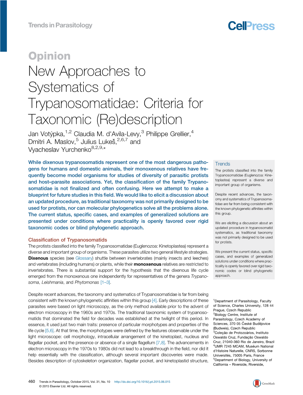 New Approaches to Systematics of Trypanosomatidae