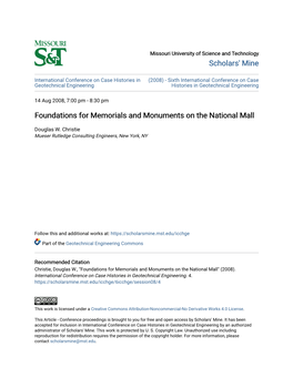 Foundations for Memorials and Monuments on the National Mall