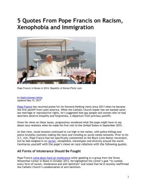 5 Quotes from Pope Francis on Racism, Xenophobia and Immigration