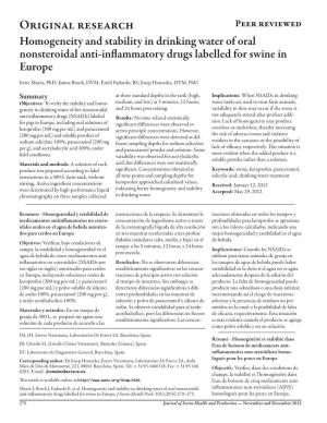 Homogeneity and Stability in Drinking Water of Oral Nonsteroidal Anti-Inflammatory Drugs Labelled for Swine in Europe­