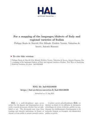 For a Mapping of the Languages/Dialects of Italy And