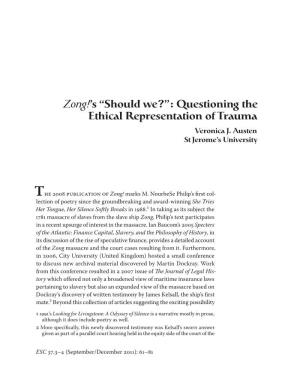 Zong!'S “Should We?”: Questioning the Ethical Representation of Trauma