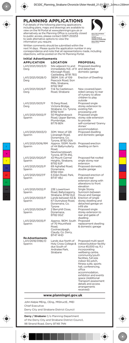 DCSDC Planning Strabane Chronicle Ulster Herald 21.01.2021 2Clms X 230Mm Draft 1.Pdf 1 12/01/2021 17:25:06