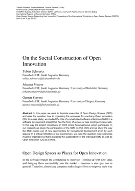 On the Social Construction of Open Innovation