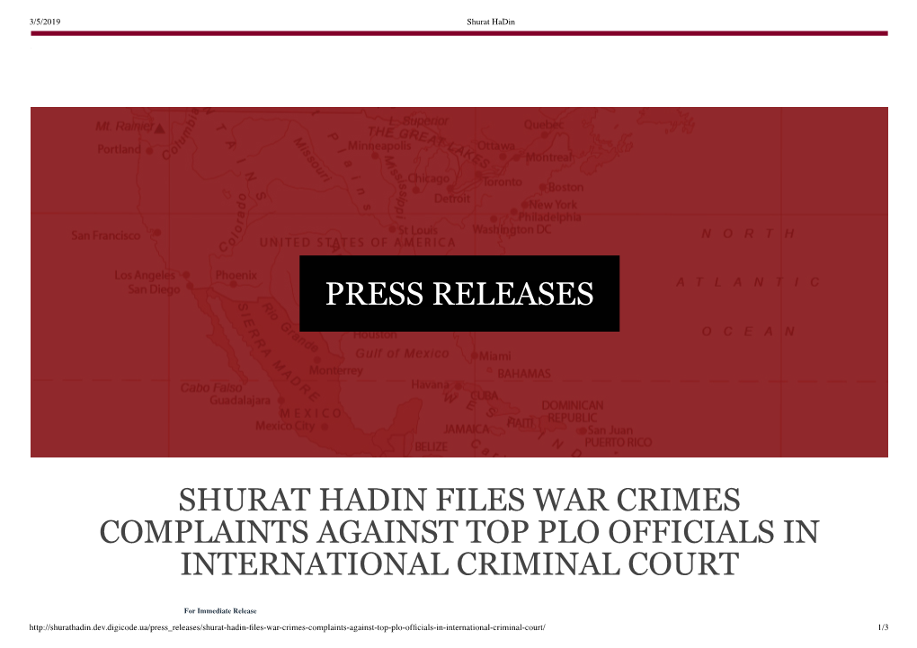 Shurat Hadin Files War Crimes Complaints Against Top Plo Officials in International Criminal Court