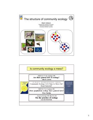 The Structure of Community Ecology