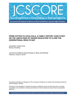 From Cotton to Coca-Cola: a Family History Case Study on the Limitations of Higher Education to Close the Generational Wealth Gap