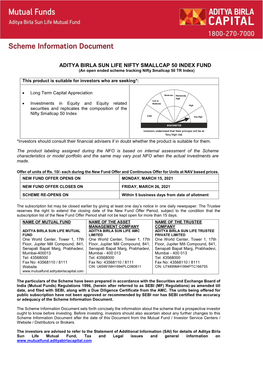 ADITYA BIRLA SUN LIFE NIFTY SMALLCAP 50 INDEX FUND (An Open Ended Scheme Tracking Nifty Smallcap 50 TR Index)