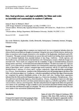 Diet, Food Preference, and Algal Availability for Fishes and Crabs on Intertidal Reef Communities in Southern California