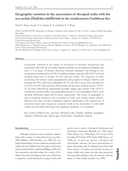 Geographic Variation in the Association of Decapod Crabs with the Sea Urchin Diadema Antillarum in the Southeastern Caribbean Sea