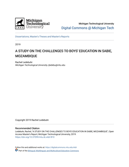 A Study on the Challenges to Boys' Education in Sabie, Mozambique