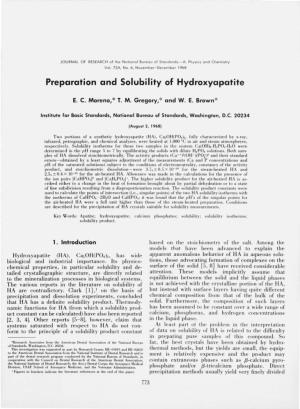 Preparation and Solubility of Hydroxyapatite