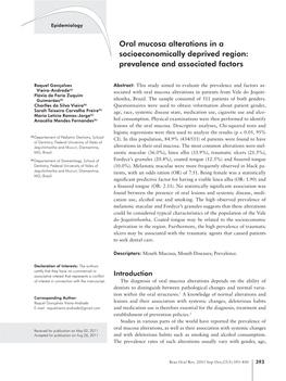 Oral Mucosa Alterations in a Socioeconomically Deprived Region: Prevalence and Associated Factors