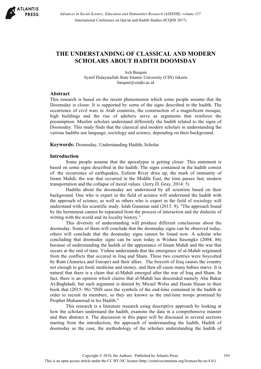 The Understanding of Classical and Modern Scholars About Hadith Doomsday