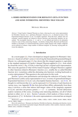 A Series Representation for Riemann's Zeta Function and Some