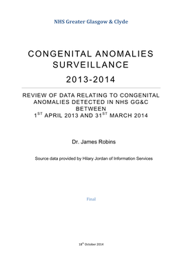 Congenital Anomalies Surveillance 2013-2014
