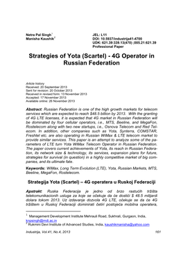 Strategies of Yota (Scartel) - 4G Operator in Russian Federation