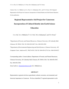 Regional Representative Soil Project for Cameroon: Incorporation of Cultural Identity Into Earth Science Education