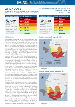 MADAGASCAR AVRIL – DÉCEMBRE 2021 GRAND SUD : UNE DÉGRADATION DE LA SITUATION EST ATTENDUE MÊME PENDANT LA PÉRIODE DE RÉCOLTE Publié En Mai 2021